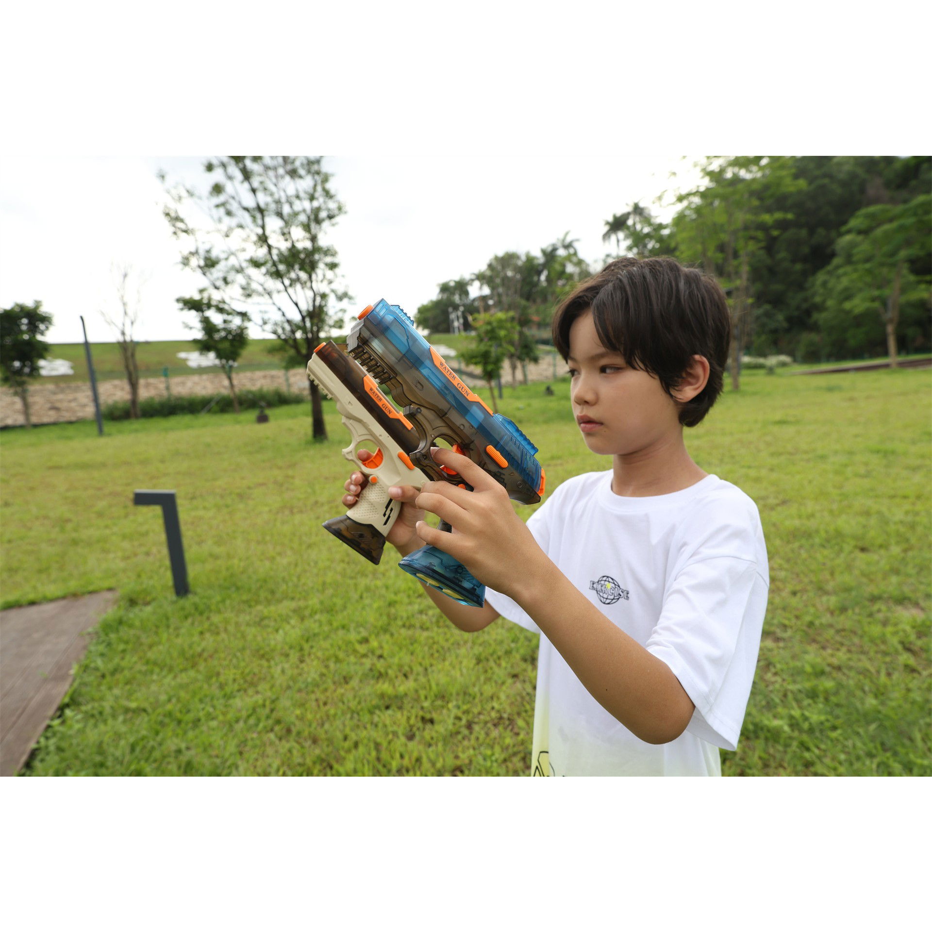 Pistol cu Apa Electric, Flippy, 2 Rezervoare 75/350 ml, din ABS+Silicon, Baterie, Incarcare USB, Conectare la Furtun, +6 Ani, Albastru [7]