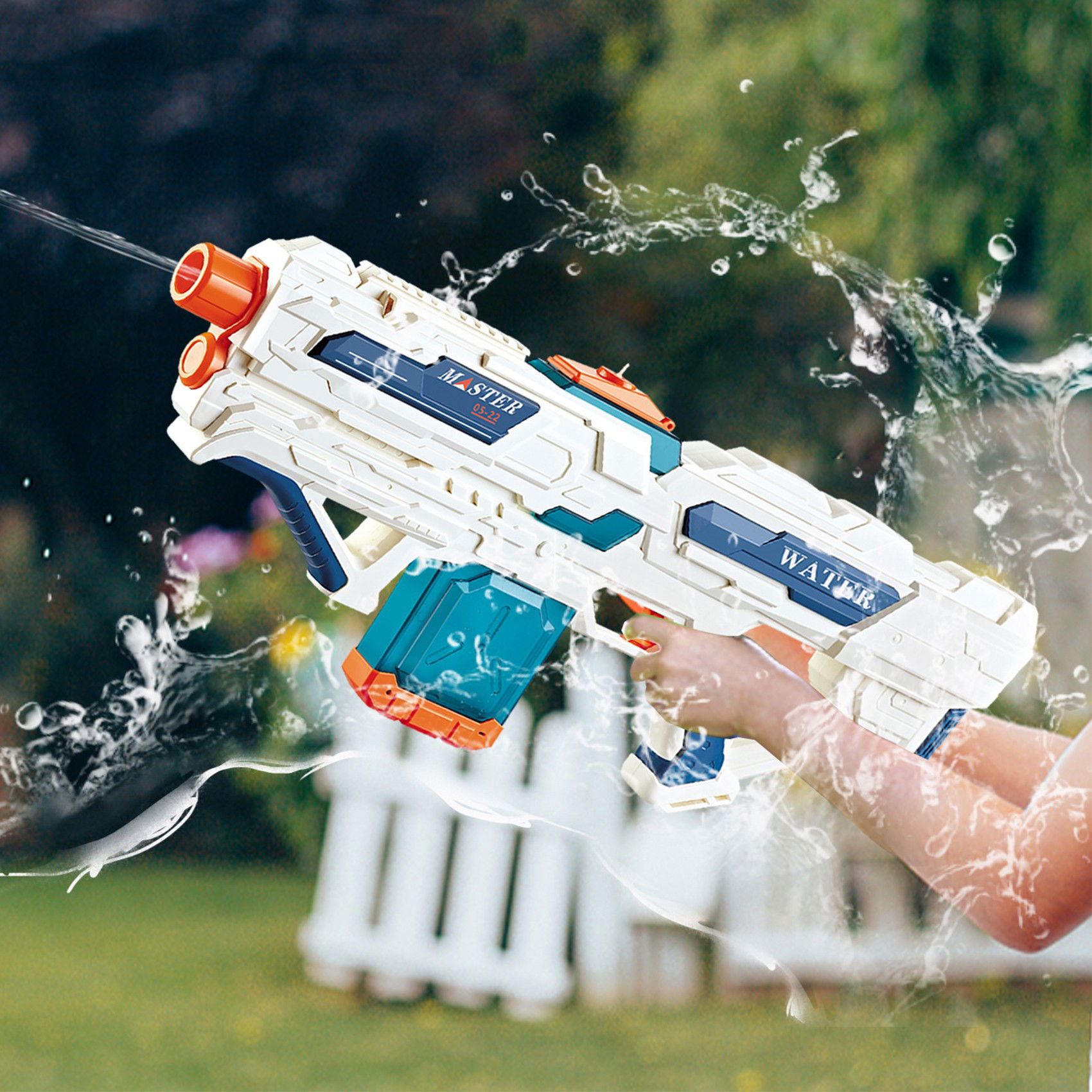 Pistol cu Apa pentru Copii 14+ ani, Flippy, Rezervor 600ml, cu baterie 1200mAh, Electric Burst, Alb/Albastru [2]