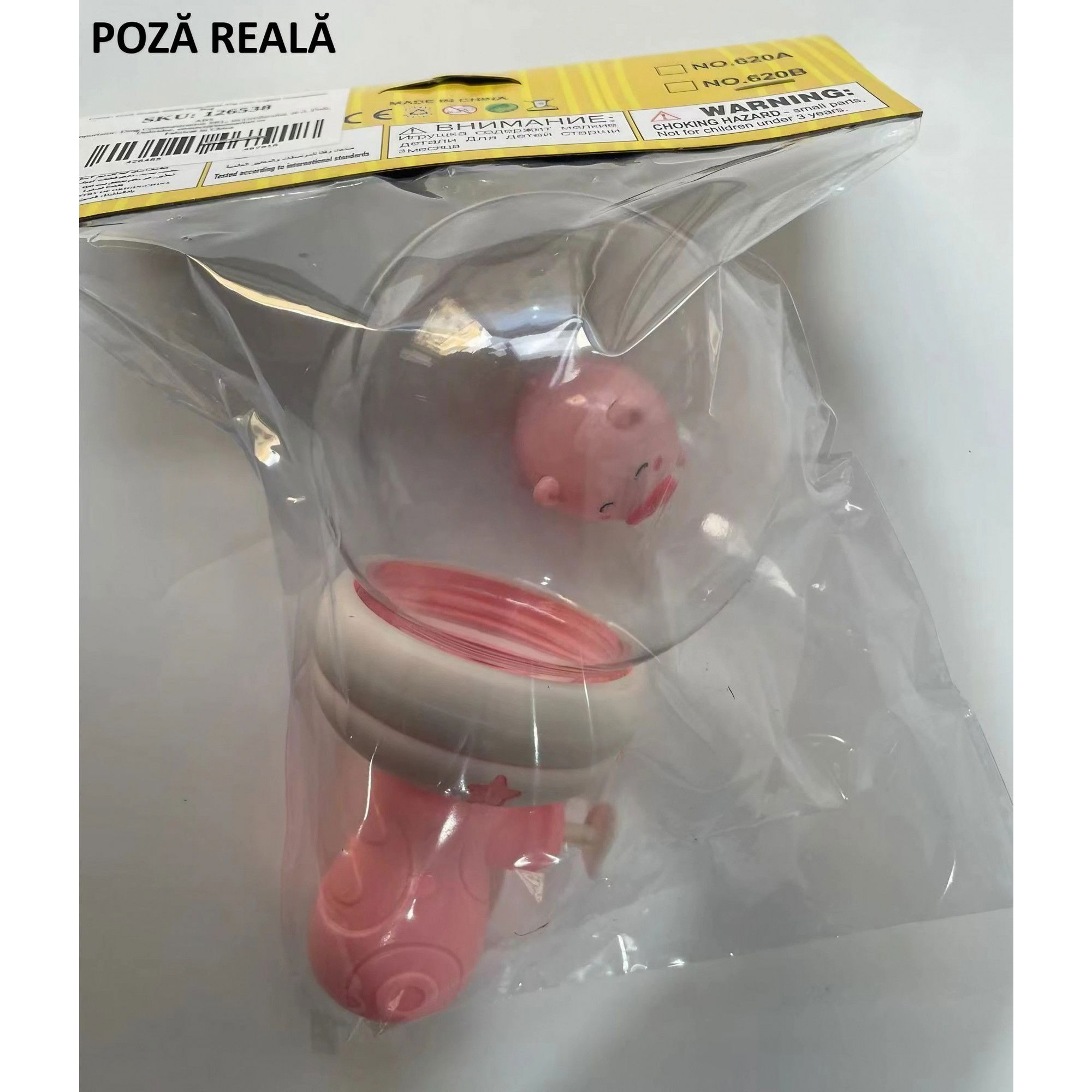 Pistol cu Apa pentru Copii, Flippy, Multifunctional, Capacitate 300 mL, Model Purcelus, 9x9x17cm, Plastic, Roz [6]