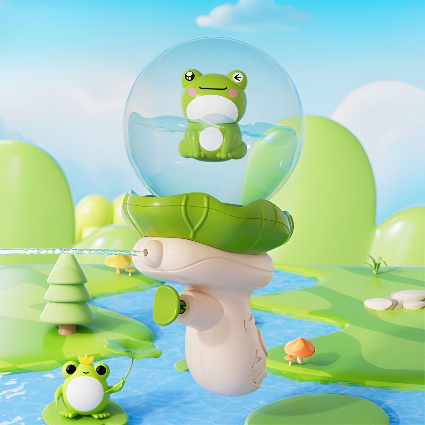 Pistol cu Apa pentru Copii, Flippy, Multifunctional, Capacitate 250 mL, Model Broscuta, 15.6x8x8.6 cm, ABS, Verde [4]