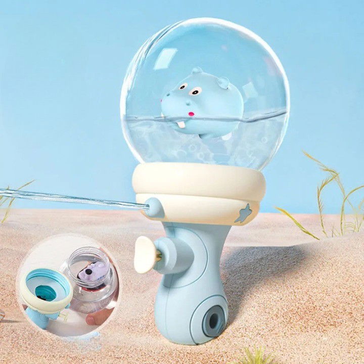 Jucarii - Pistol cu Apa pentru Copii, Flippy, Multifunctional, Capacitate 300 mL, Model Hipopotam, 9x9x17cm, Plastic, Albastru