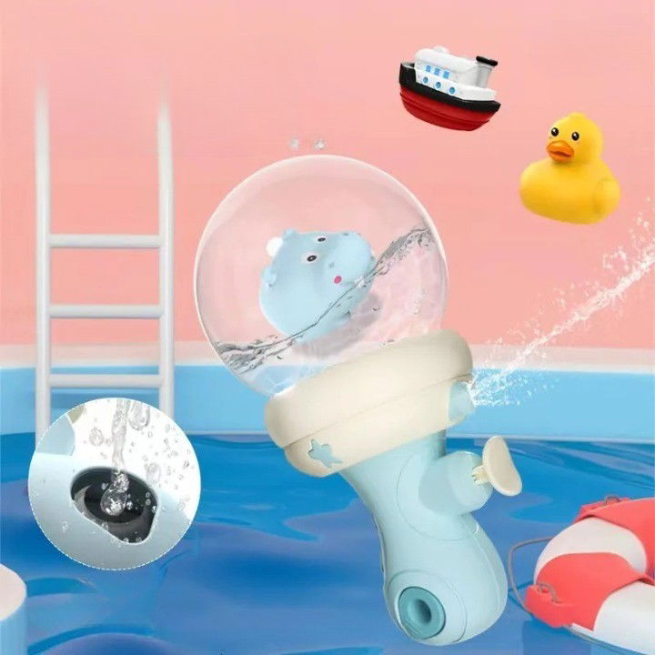 Pistol cu Apa pentru Copii, Flippy, Multifunctional, Capacitate 300 mL, Model Hipopotam, 9x9x17cm, Plastic, Albastru [3]