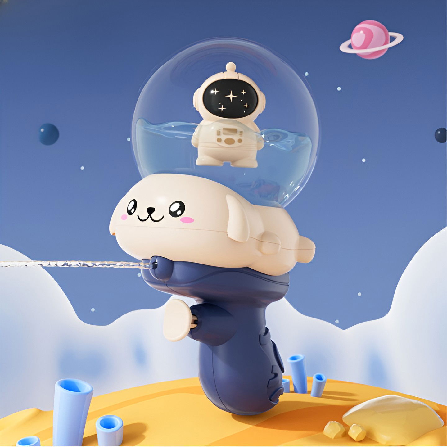 Jucarii - Pistol cu Apa pentru Copii, Flippy, Multifunctional, Capacitate 250 mL, Model Astronaut, 15.6x8x8.9 cm, ABS, Albastru