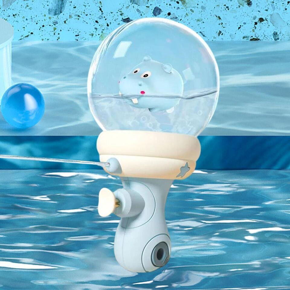 Pistol cu Apa pentru Copii, Flippy, Multifunctional, Capacitate 300 mL, Model Hipopotam, 9x9x17cm, Plastic, Albastru [4]