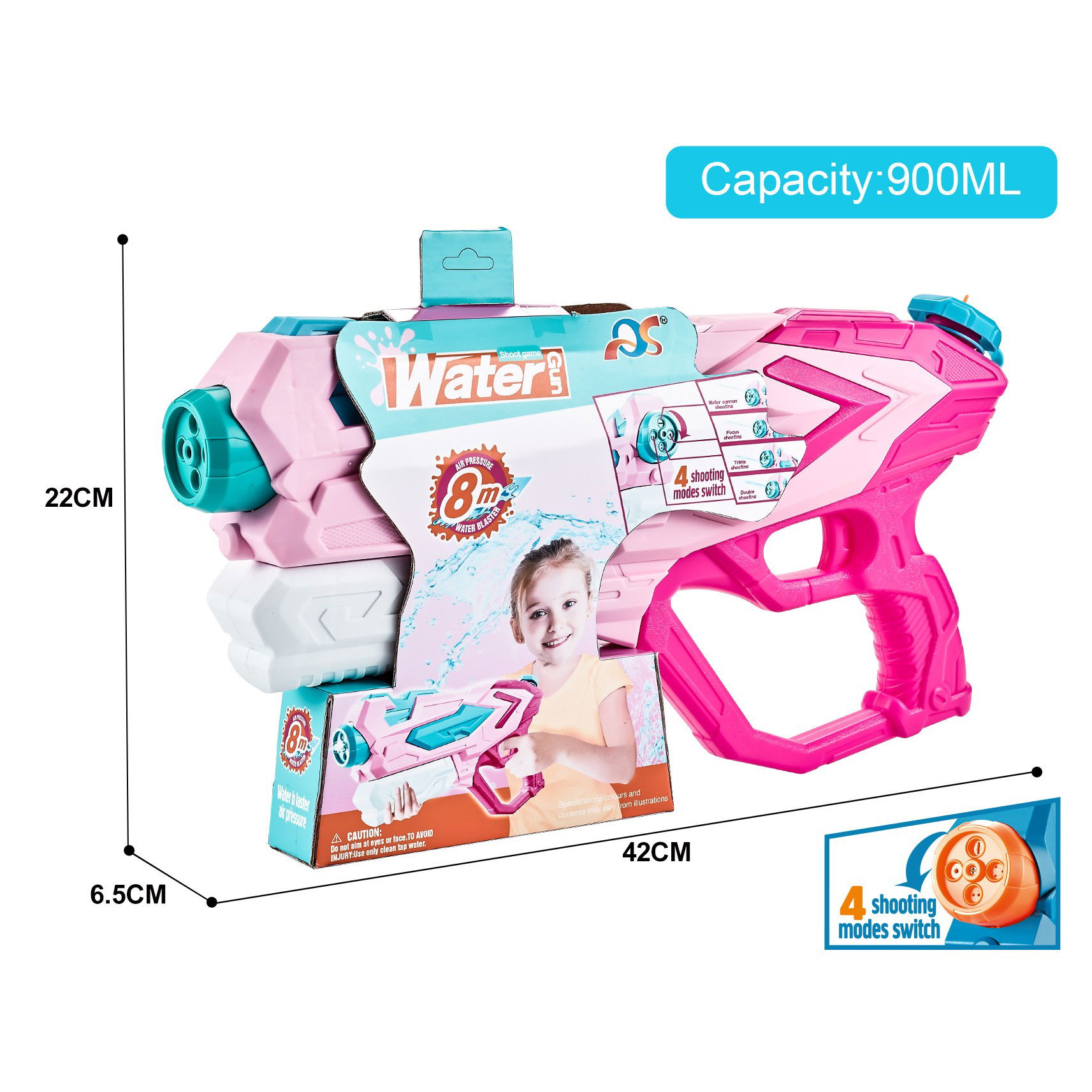 Pistol cu Apa pentru Copii, Flippy, Rezervor 900ml, Raza de Actiune 8m, 6ani+, 4 Duze, Roz [3]