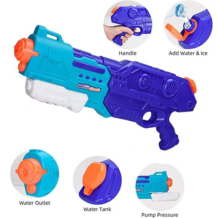 Pistol cu Apa pentru Copii, Rezervor de 1500 ml, Maner de transport, Pentru Piscina/Plaja, Flippy, 3 ani+, Bleumarin, Lungime 44 cm [4]