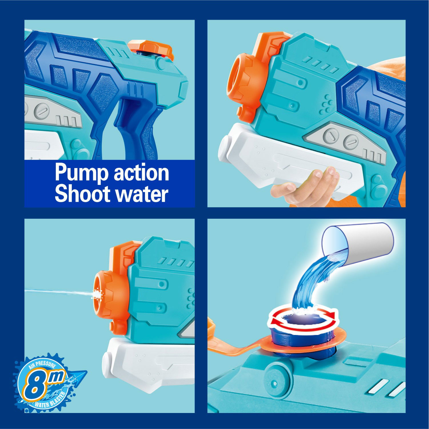 Pistol cu Apa pentru Copii, Rezervor, Pentru Piscina/Plaja, Flippy, 6ani+, Albastru, 500ML [8]