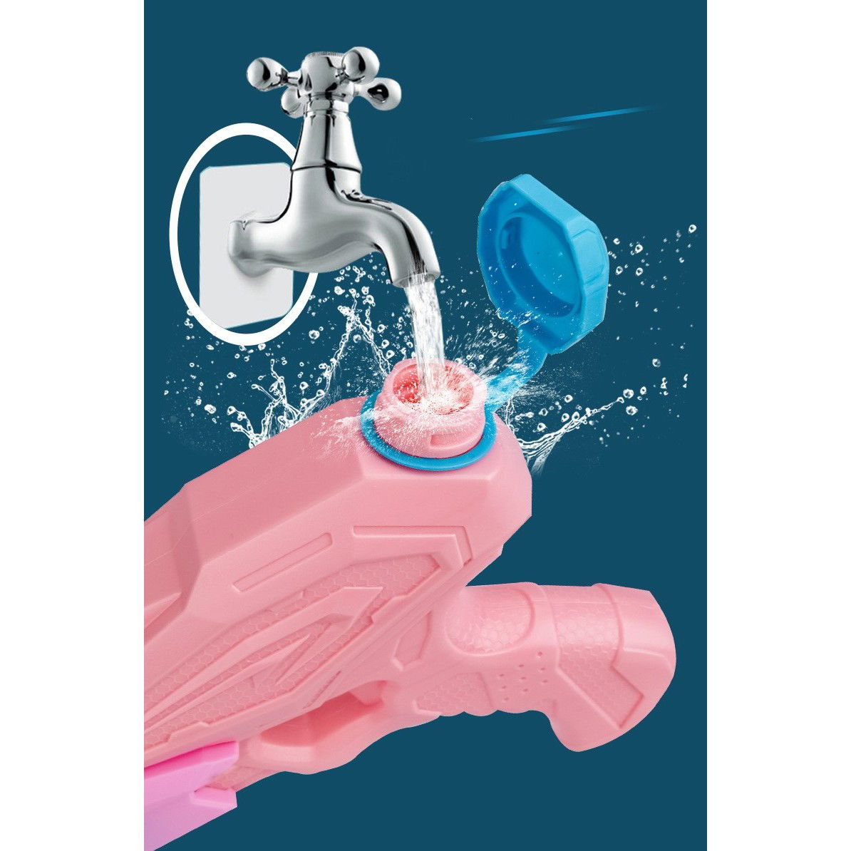 Pistoale cu apa - Pistol cu Apa pentru Copii, Rezervor, Pentru Piscina/Plaja, Flippy, 6ani+, 3 duze, Roz, 770ML