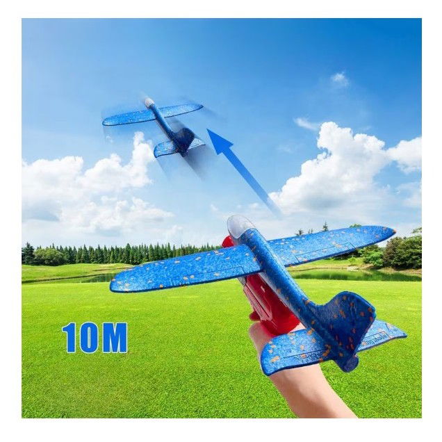 Pistol cu Lansator de Avion, Flippy, din Polistiren+Plastic, +3 Ani, Avion 38 cm, Lansare 10 m, Albastru/Rosu [2]