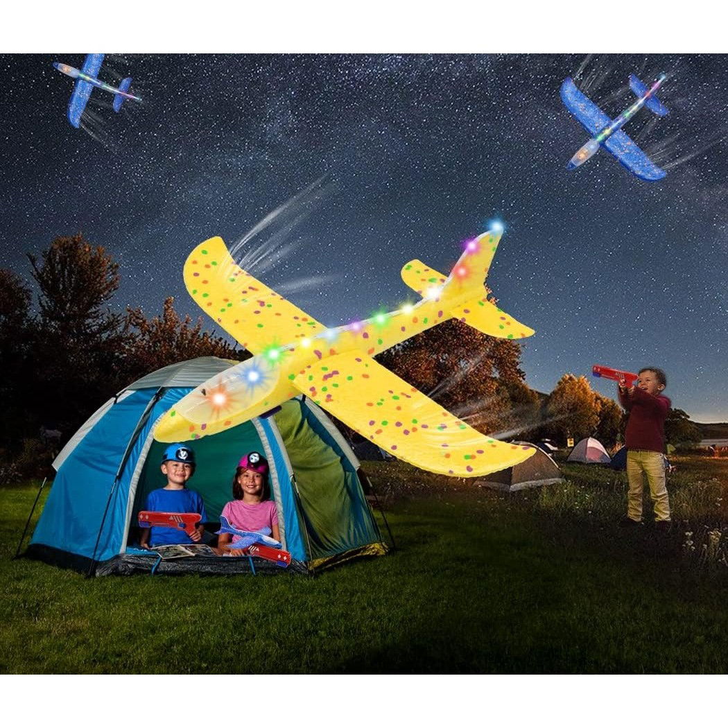 Pistol cu Lansator de Avion, Flippy, din Polistiren+Plastic, +3 Ani, Avion 38 cm, Lansare 10 m, cu Lumini si Roti, Galben/Albastru [2]