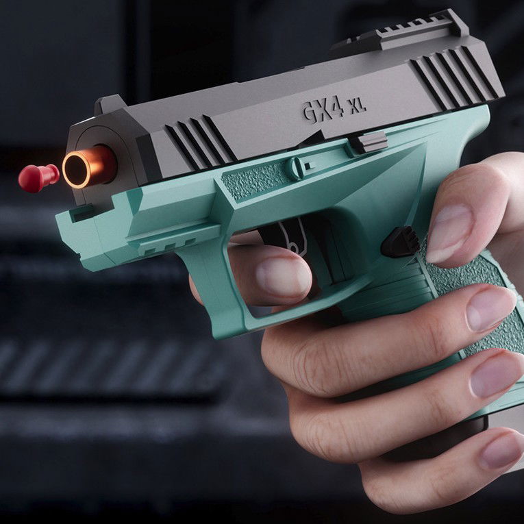 Pistol de jucarie GX4 cu Ejectie, Flippy, de Explozie de buzunar, Makara BLOWBACK, Gloante Moi pentru Copii, 15 x 13 x 3.5 cm, Negru Verde [6]