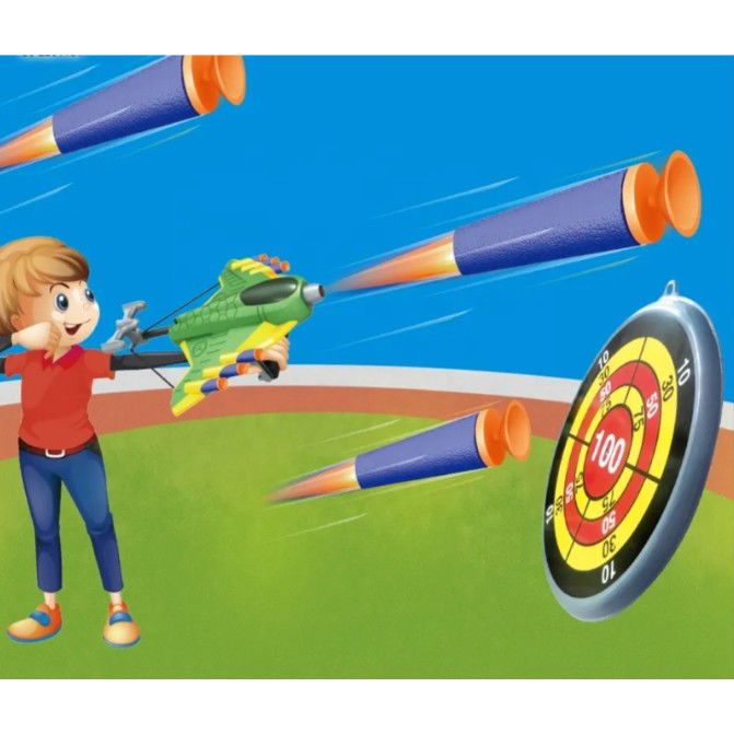 Jucaruie cu Lansator pentru Copii, Flippy, Lanseaza Manual, Tinta, Avion, 20 de Gloante din Material Moale, Joc Interactiv, 24x23.5x6.3 cm, Verde [10]