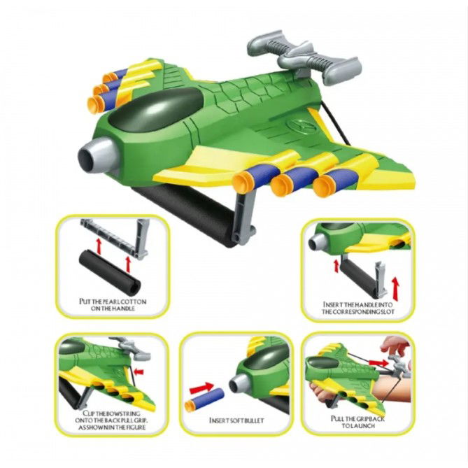 Jucaruie cu Lansator pentru Copii, Flippy, Lanseaza Manual, Tinta, Avion, 20 de Gloante din Material Moale, Joc Interactiv, 24x23.5x6.3 cm, Verde [8]