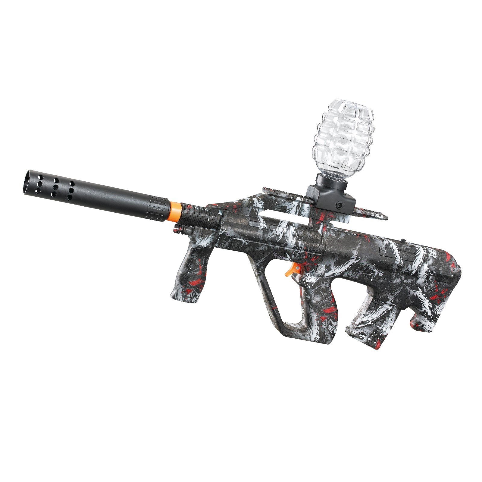 Mitraliere cu Bile Hidrogen - Mitraliera de jucarie electrica Flippy cu bile de hidrogen de gel, gun bluster, tragere in rafala, varsta peste 6 ani, ochelari de protectie, 5000 de bile incluse, cablu de incarcare, 28x31 cm, AUG, n