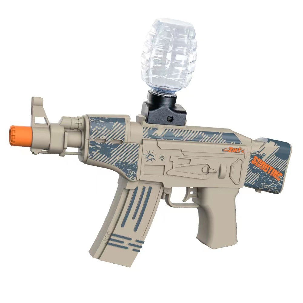 Mitraliere cu Bile Hidrogen - Mitraliera de jucarie electrica Flippy cu bile de hidrogen de gel, gun bluster, tragere in rafala, varsta peste 6 ani, ochelari de protectie, 5000 de bile incluse, cablu de incarcare, 28x31 cm, AK47, 