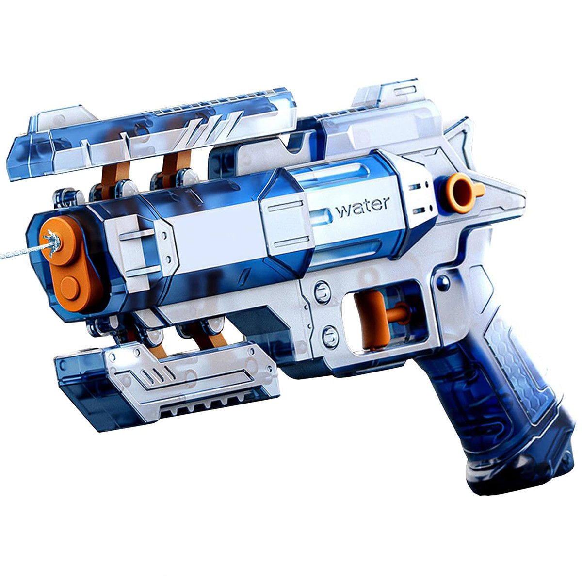 Pistoale cu apa - Pistol Manual cu Apa, Flippy, Jucarie Pistol cu Apa Sigur Pentru Copii, Design Nou S-Shooter Atractiv, 23 x 14.5 cm, Albastru Transparent