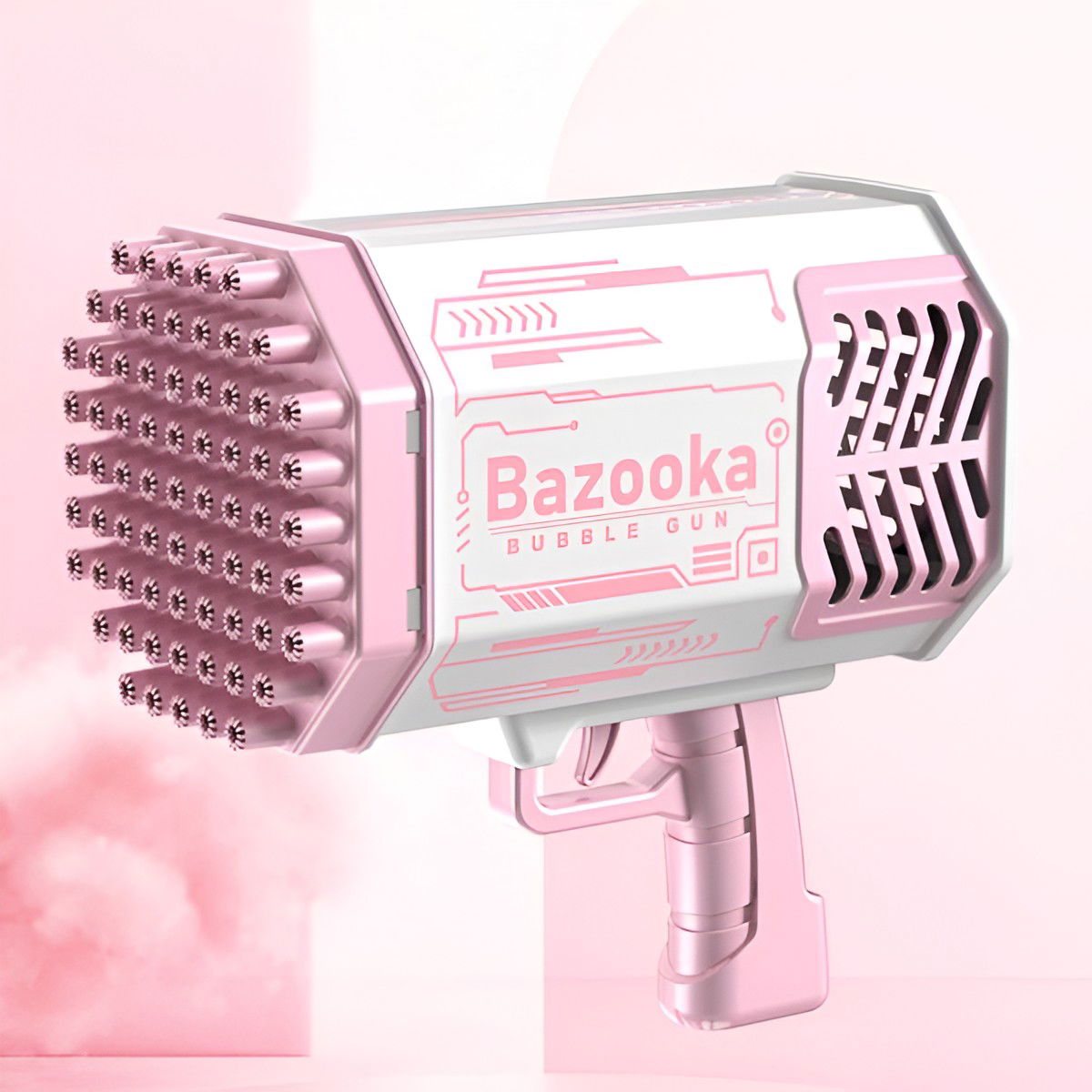 Pistol pentru Baloane de Sapun, Flippy, 69 de Gauri, Lumini Colorate, Tavita, Lichid, Baterie de Li, Cablu de Incarcare, 24cm x 14cm x 24cm, Roz [6]