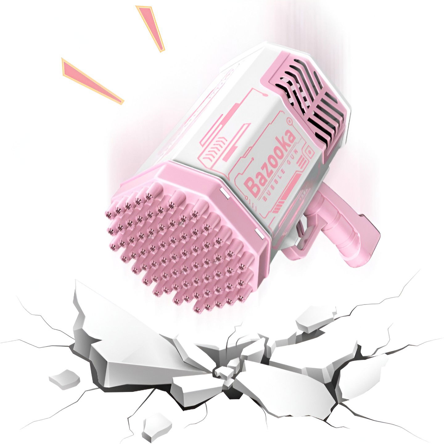 Pistol pentru Baloane de Sapun, Flippy, 69 de Gauri, Lumini Colorate, Tavita, Lichid, Baterie de Li, Cablu de Incarcare, 24cm x 14cm x 24cm, Roz [5]