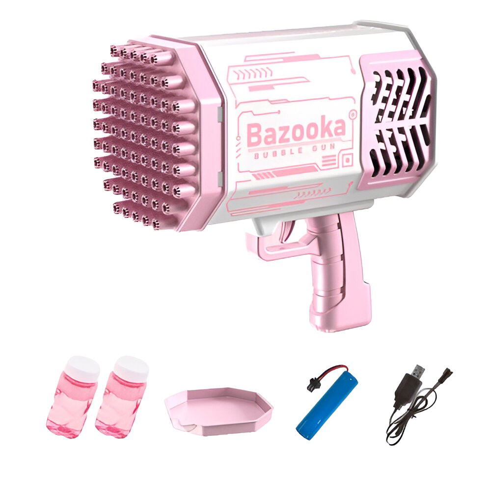Pistol pentru Baloane de Sapun, Flippy, 69 de Gauri, Lumini Colorate, Tavita, Lichid, Baterie de Li, Cablu de Incarcare, 24cm x 14cm x 24cm, Roz [10]