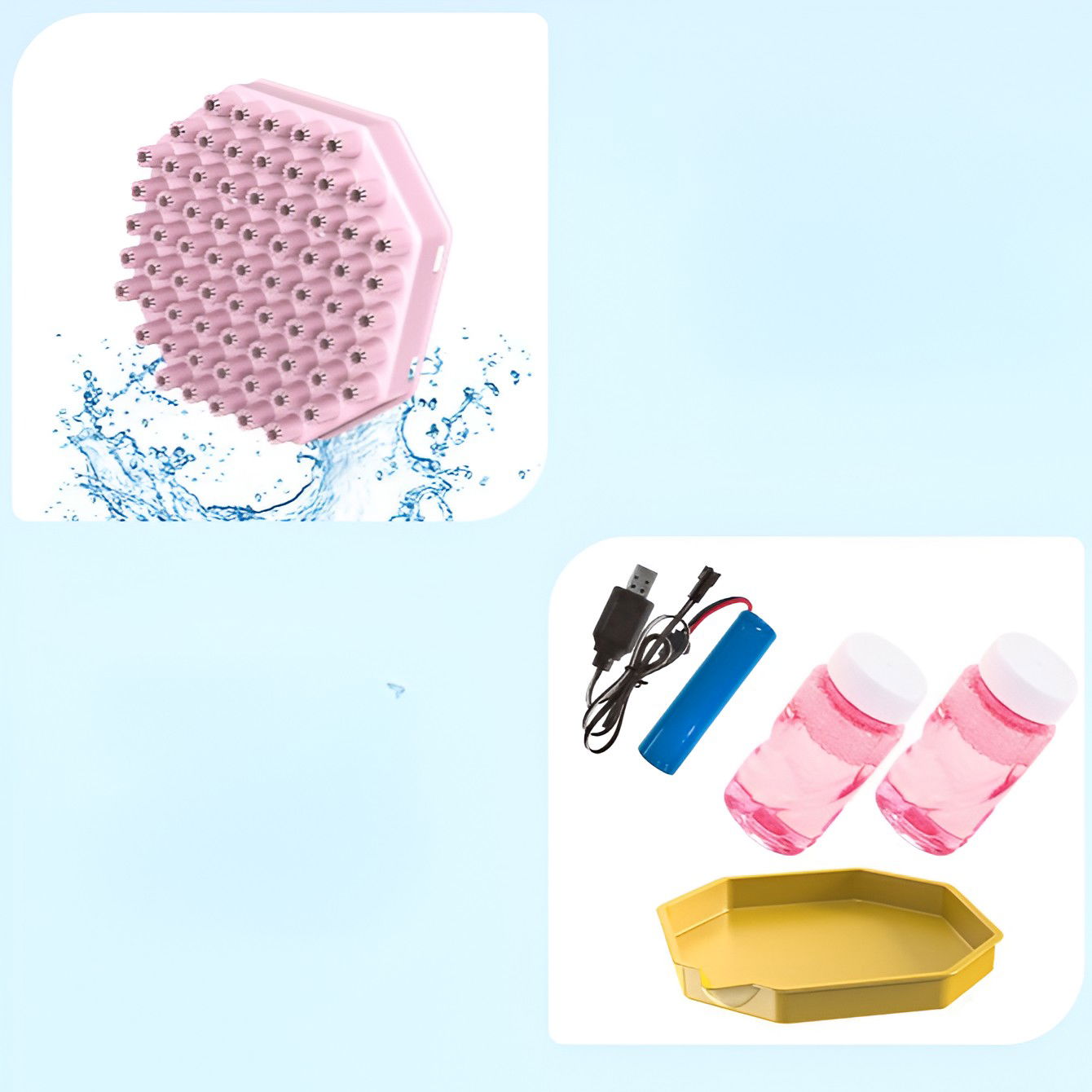 Pistol pentru Baloane de Sapun, Flippy, 69 de Gauri, Lumini Colorate, Tavita, Lichid, Baterie de Li, Cablu de Incarcare, 24cm x 14cm x 24cm, Roz [4]