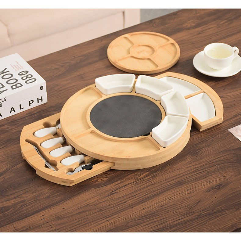 Platou Festiv, Flippy, din Lemn, pentru Branzeturi si Aperitive, 18 Piese, Maro [4]