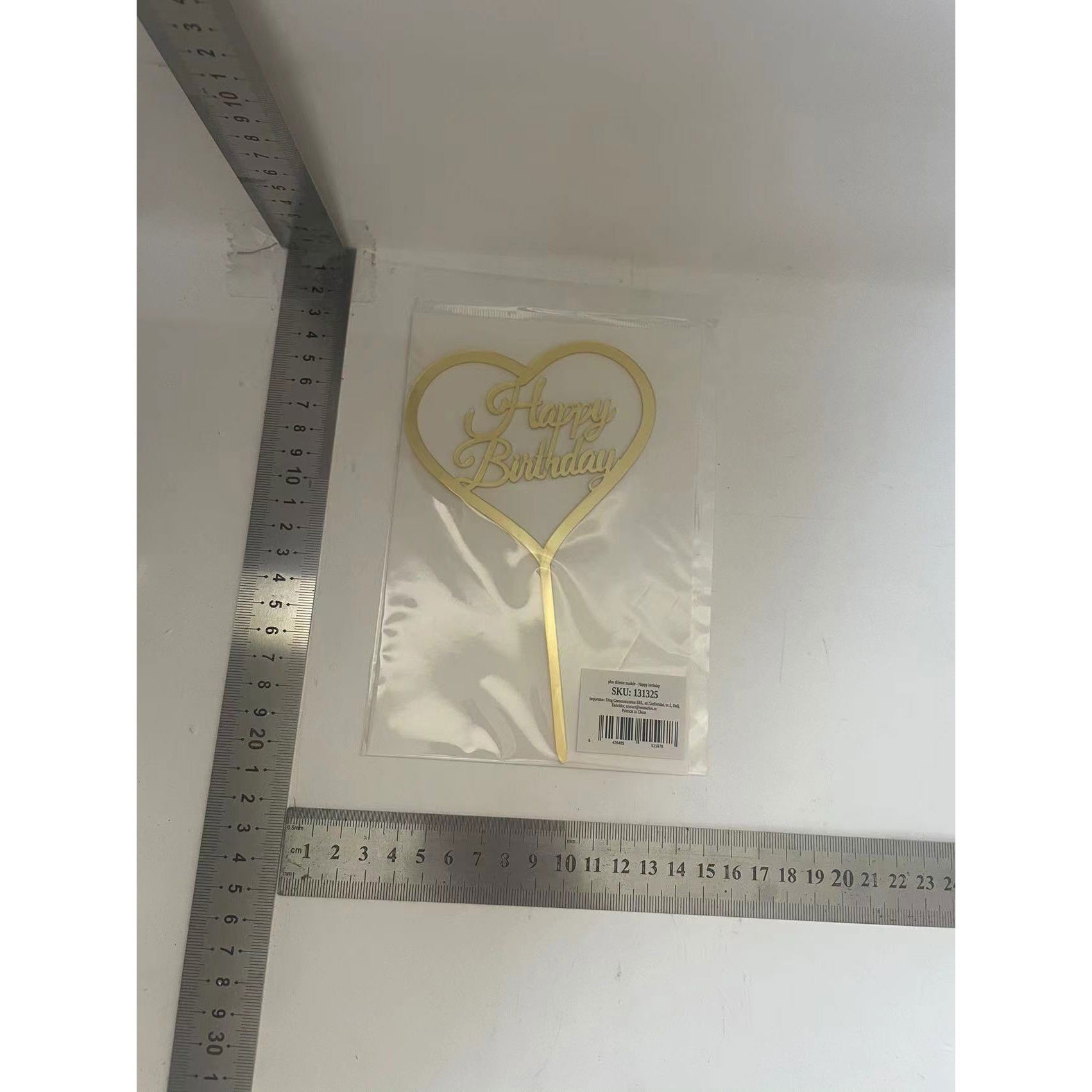 Lumanari si Toppere - Decoratiune Topper pentru Tort, Flippy, Model Inimioara Scris Happy Birthday, Tematica Aniversare, Auriu