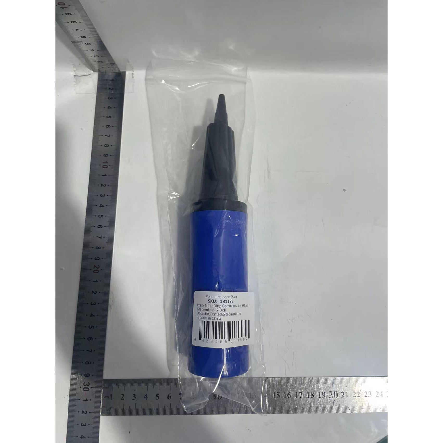 Pompe Baloane - Pompa de Umflat Baloane, Flippy, Manuala, din Plastic, 25 cm, Albastru