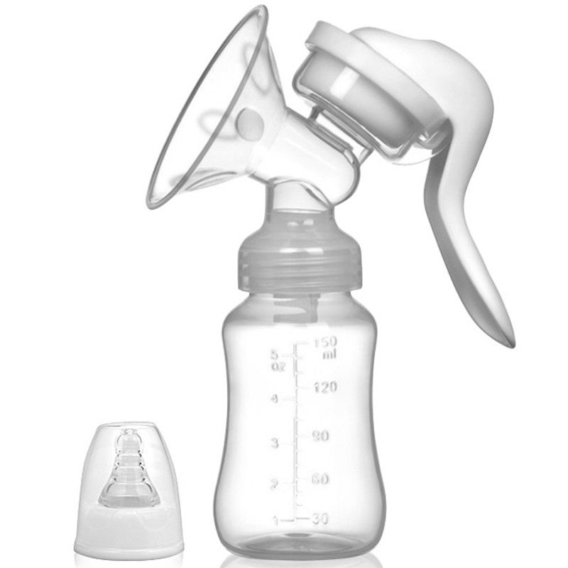Articole Diverse copii - Pompa de San Manuala Multifunctionala, Flippy, Portabila, cu Tetina pentru Biberon, Anti-Scurgere, Anti-Reflux, 18.5x6 cm, 150 mL, Silicon, Recipient Transparent, Alb