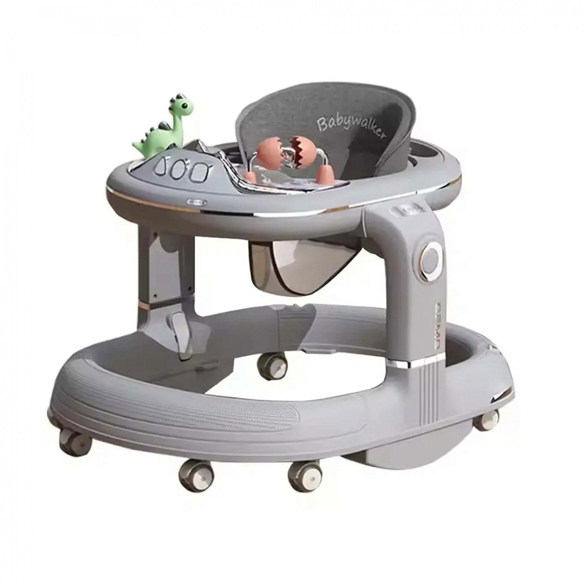 Scaune de masa bebe - Premergator 4in1, Flippy, Antemergator, Balansoar, Scaun de Masa, Functie Muzicala, din ABS, Roti Universale, Inaltime Reglabila, Sistem Antirasturnare, Greutate Portanta 25 kg, +6 Luni, Gri