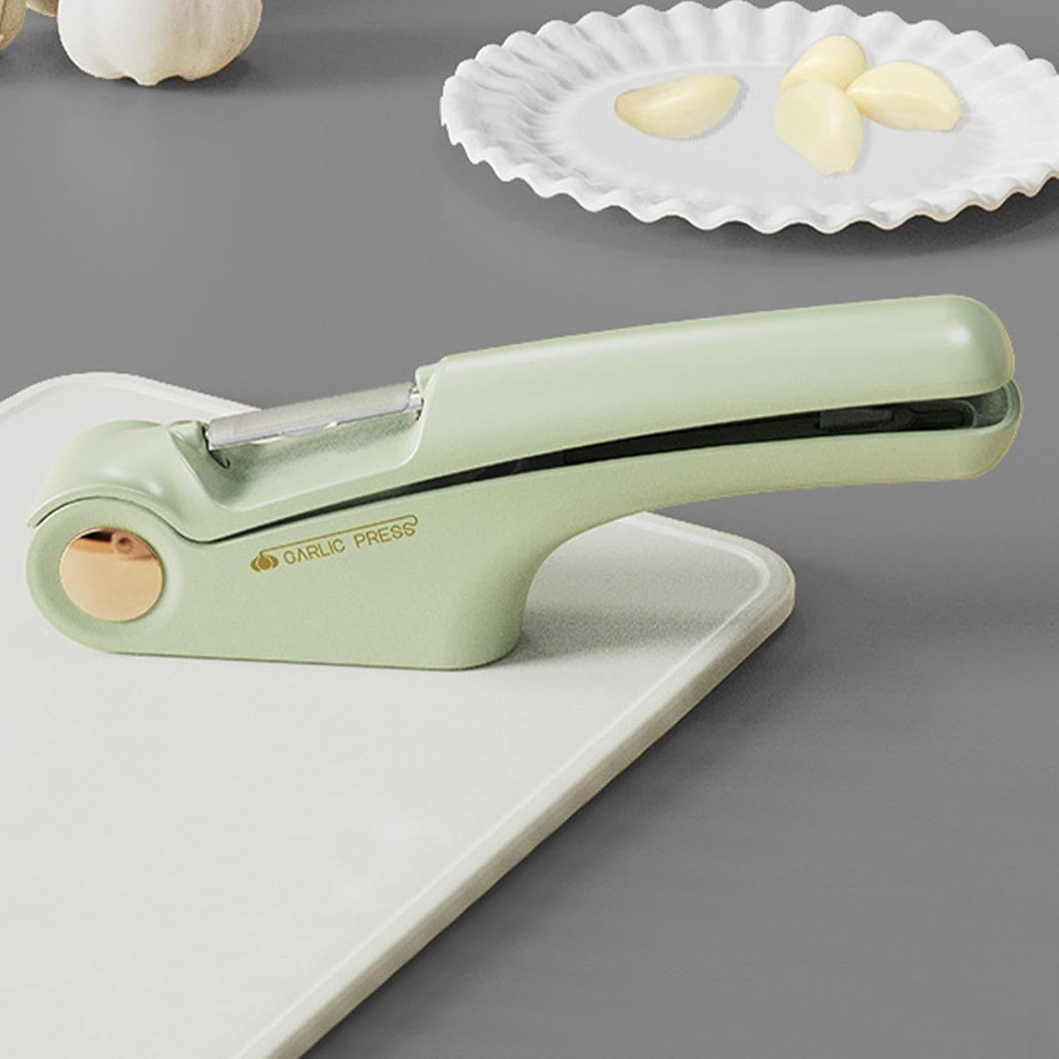 Presa Multifunctionala pentru Usturoi 4in1, Flippy, Presa, Feliator, Desfacator de Borcane, Curatator Fructe/Legume, 22 x 8.8 cm, Verde [8]