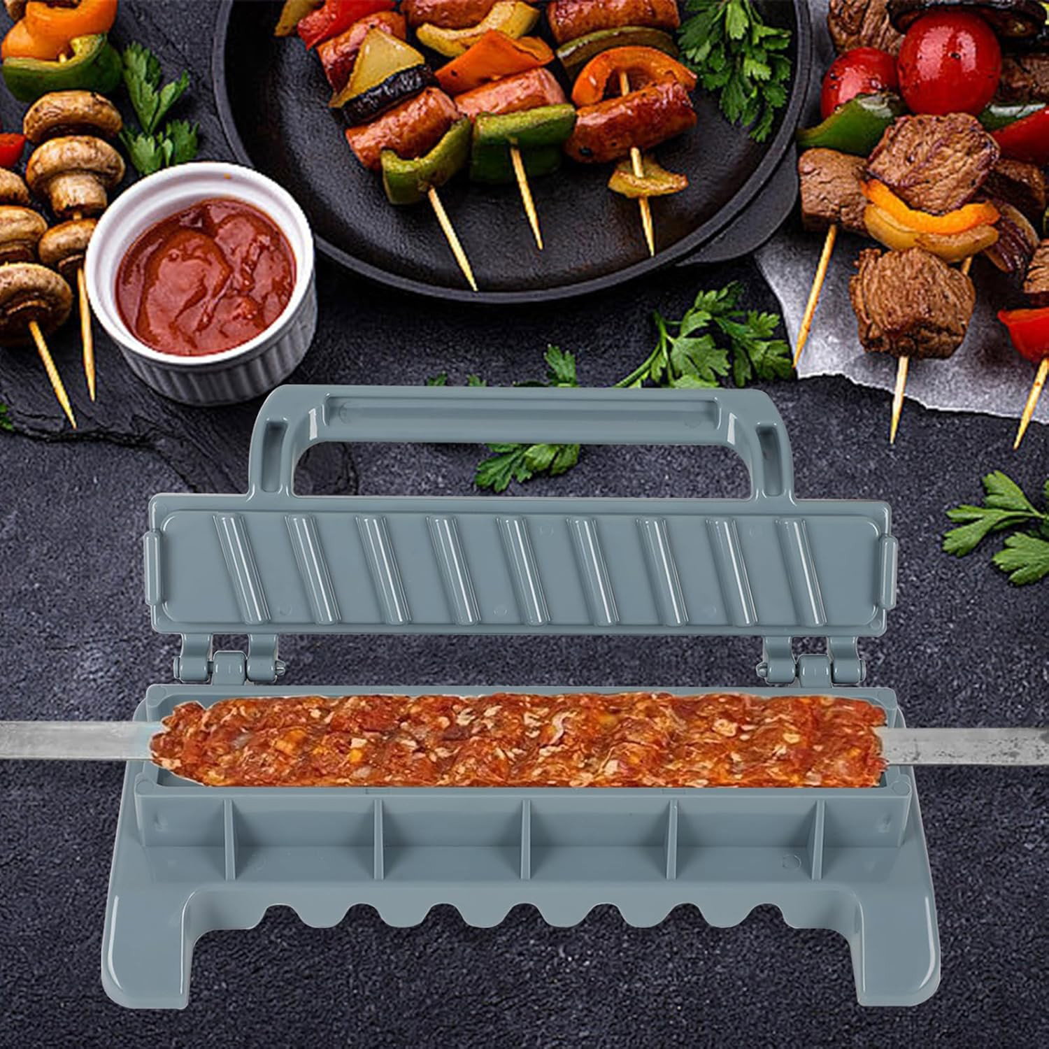 Presa pentru Carne, Flippy, pentru Kebab, cu Maner, din ABS, 29 x 7.5 x 2.6 cm, Gri [4]