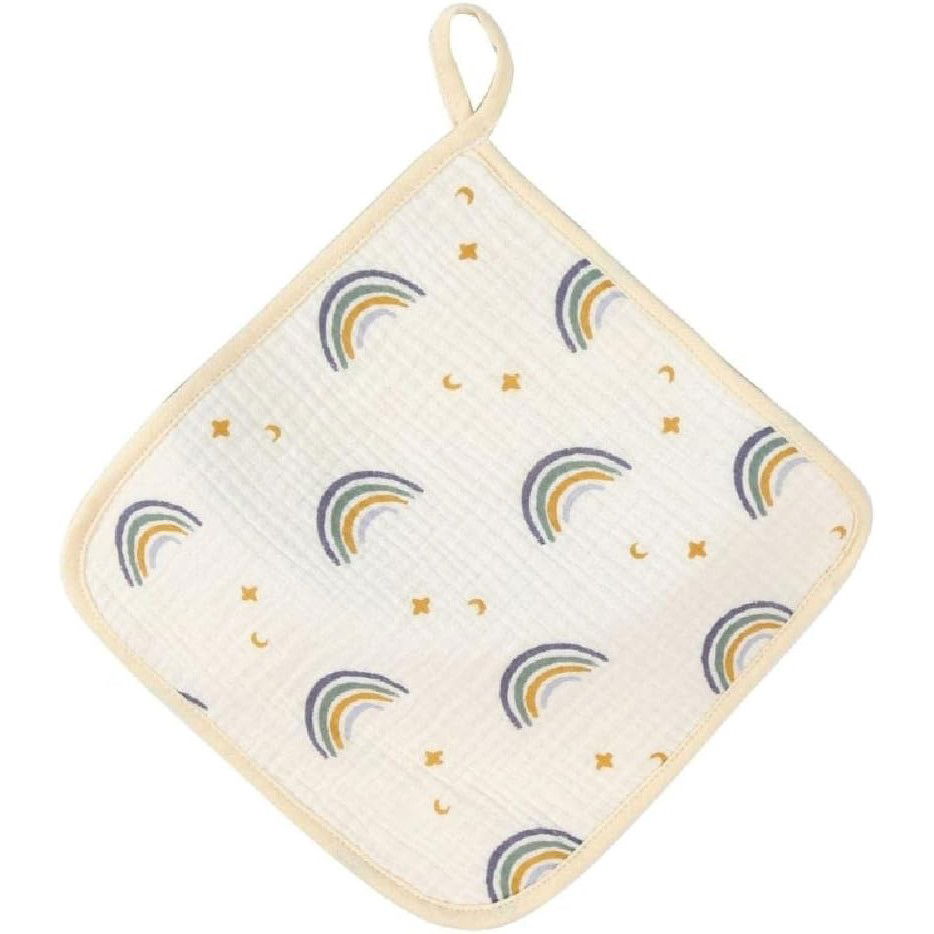 Articole Diverse copii - Prosop Absorbant, Flippy, din Bumbac, 25 x 25 cm, Model Curcubeu, cu Agatatoare, Bej