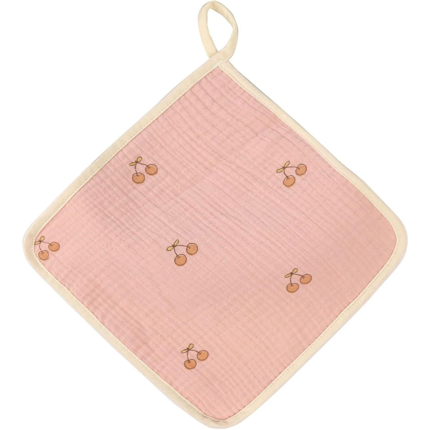 Articole Diverse copii - Prosop Absorbant, Flippy, din Bumbac, 25 x 25 cm, Model Cirese, cu Agatatoare, Roz