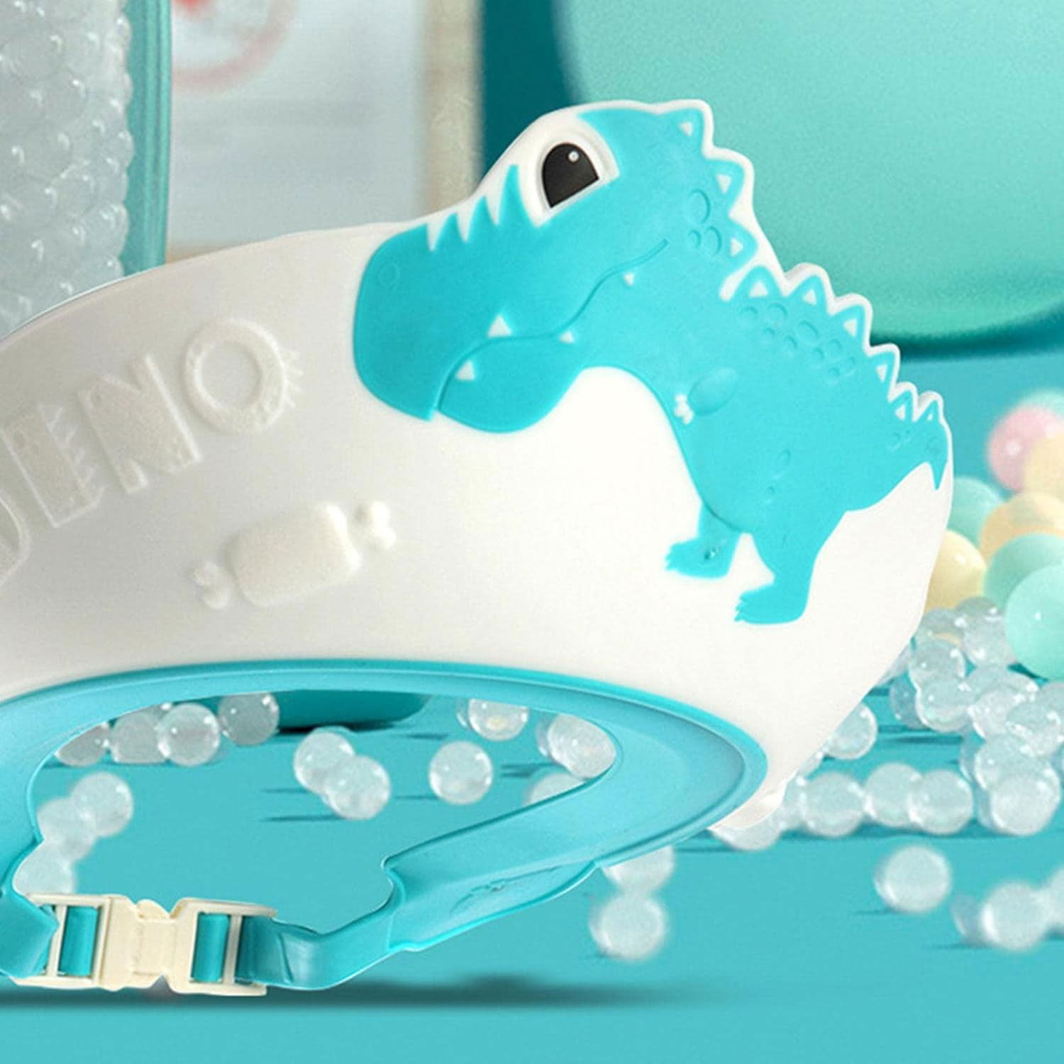 Viziera de Protectie Baie Pentru Copii, Fippy, Model Dinozaur, Dimensiune ajustabila, Durabil, Usor de curatat, Impotriva Samponului, pentru Ochi si Urechi, TPE+PP, 22x21 cm, Albastru [7]