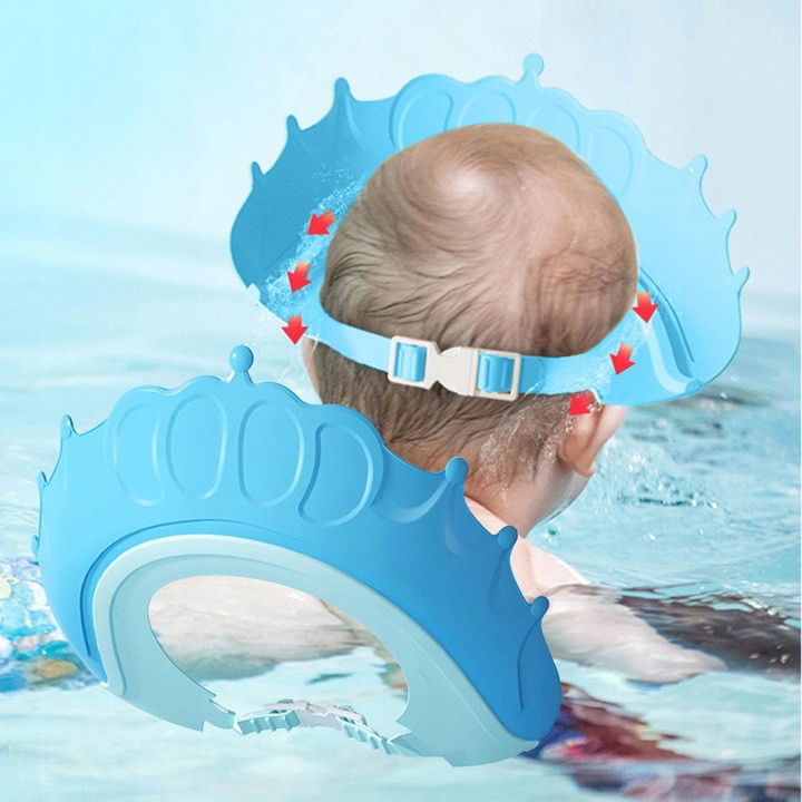 Viziera de Protectie Baie Pentru Copii, Fippy, Model Coronita, Dimensiune ajustabila, Durabil, Usor de curatat, Impotriva Samponului, pentru Ochi si Urechi, TPE+PP, 24x22 cm, Albastru [9]