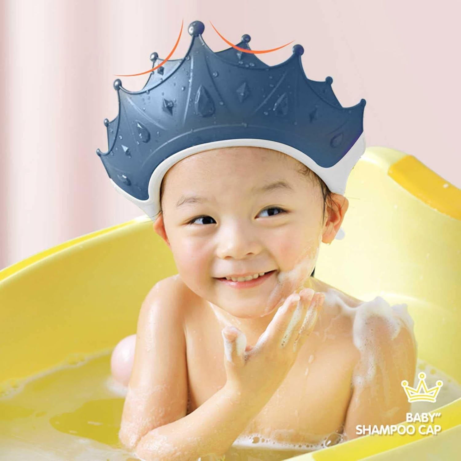 Viziera de Protectie Baie Pentru Copii, Fippy, Model Coroana, Dimensiune ajustabila, Durabil, Usor de curatat, Impotriva Samponului, pentru Ochi si Urechi, TPE+PP, 15x13 cm, Albastru Inchis [8]