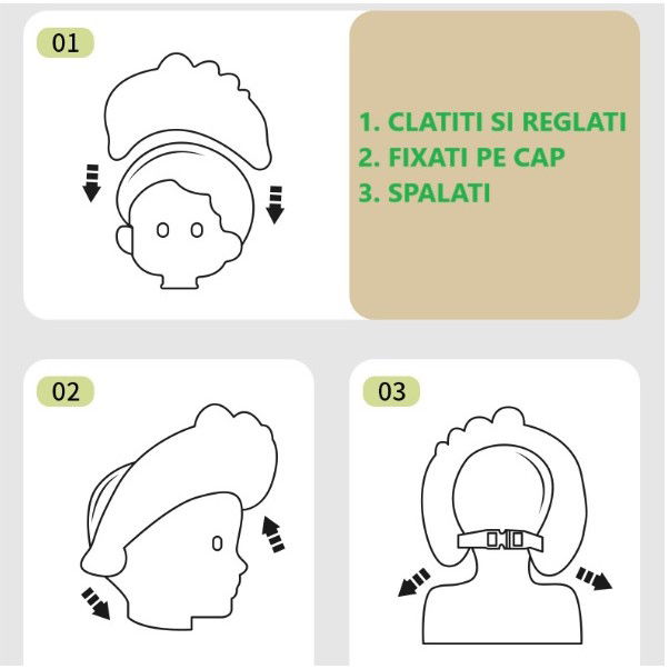 Casca de Dus, Flippy, Previne Scurgerea Apei si Samponului pe Fata, 0-12 Ani, Ajustabila, din TPE+PP, 20 x 23 cm, Model Crocodil, Galben/Albastru [5]