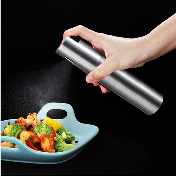 TeoMarket - Pulverizator Ulei, Otet, Flippy, din Otel Inoxidabil, 100 ml, Reincarcabil, 18.3 x 4.3 cm, Argintiu