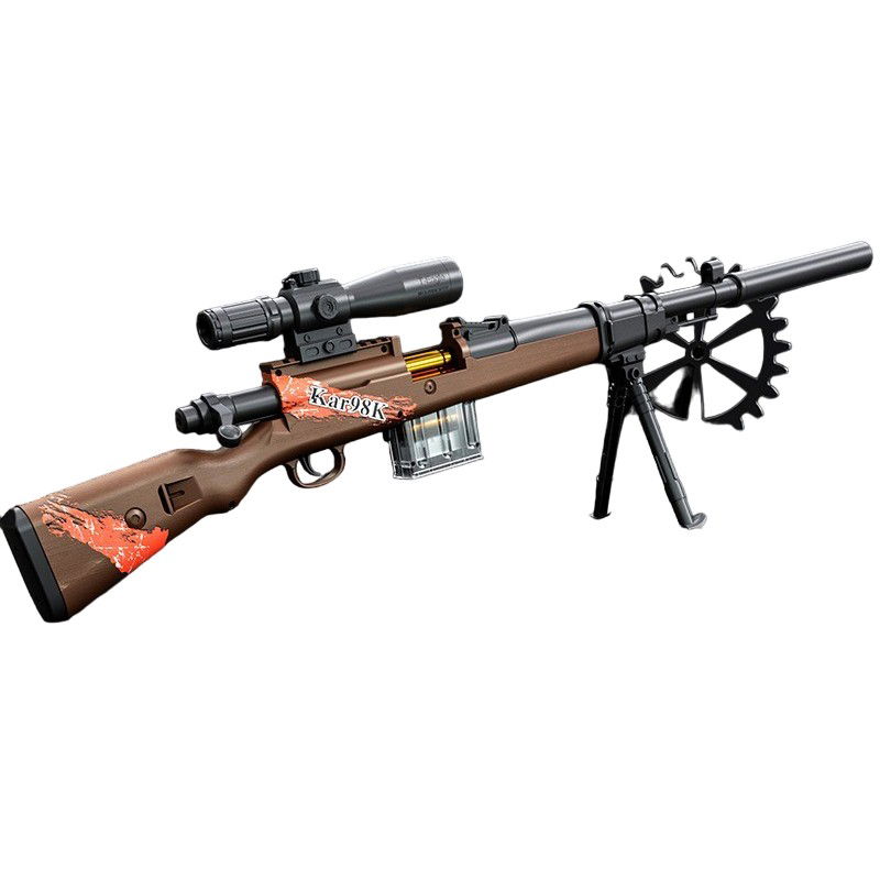 Jucarii si Jocuri - Pusca de Jucarie 98K Ultrarealista, Flippy, Manuala, cu Luneta, 10 de Proiectile din Spuma Moale, 5 Cartuse, 103 cm, 14 ani+, Maro