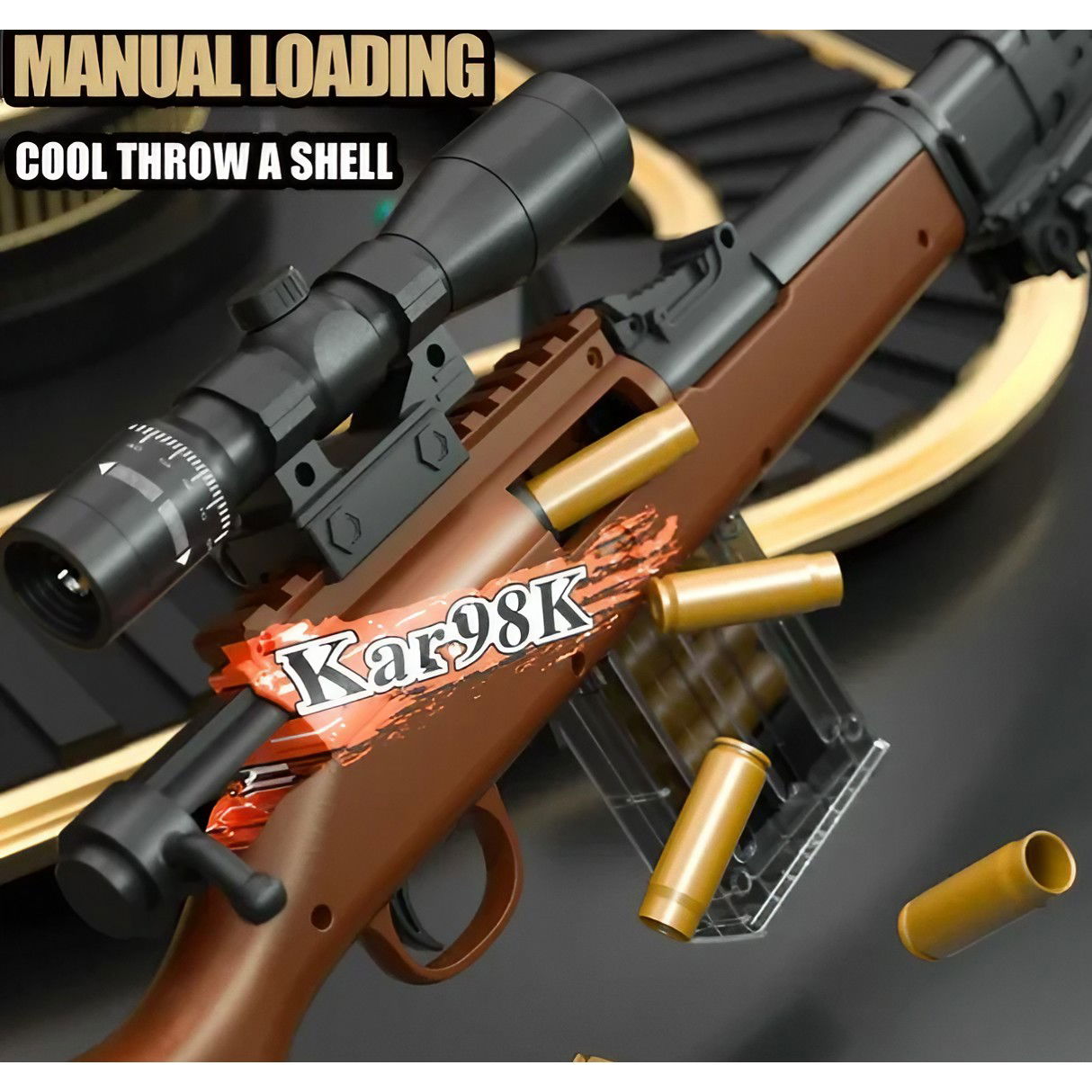 Pusca de Jucarie 98K Ultrarealista, Flippy, Manuala, cu Luneta, 10 de Proiectile din Spuma Moale, 5 Cartuse, 103 cm, 14 ani+, Maro [4]