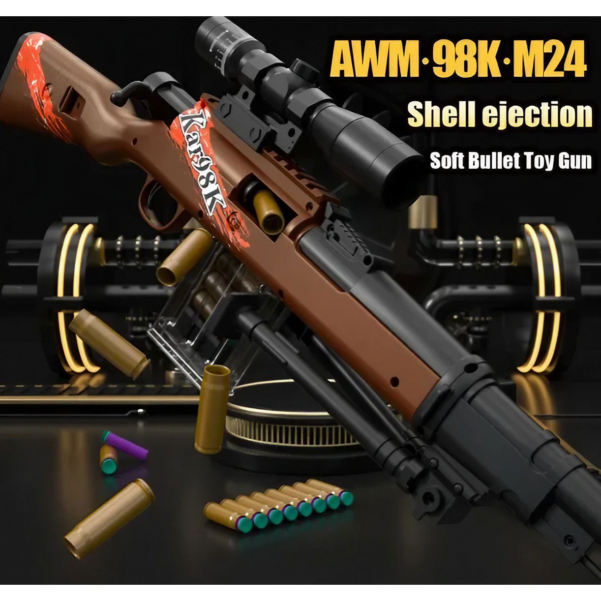 Pusca de Jucarie 98K Ultrarealista, Flippy, Manuala, cu Luneta, 10 de Proiectile din Spuma Moale, 5 Cartuse, 103 cm, 14 ani+, Maro [5]