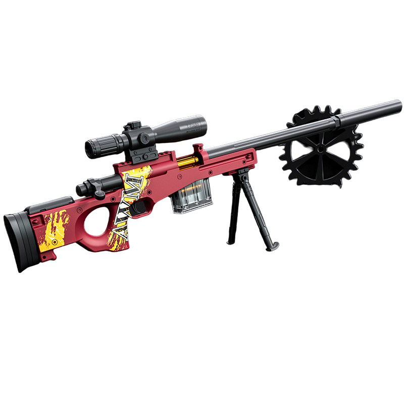 Jucarii si Jocuri - Pusca de Jucarie AWM Ultrarealista, Flippy, Manuala, cu Luneta, 10 de Proiectile din Spuma Moale, 5 Cartuse, 106 cm, 14 ani+, Rosu