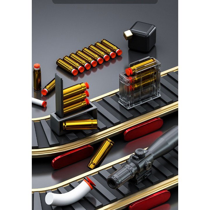 Pusca de Jucarie AWM Ultrarealista, Flippy, Manuala, cu Luneta, 10 de Proiectile din Spuma Moale, 5 Cartuse, 106 cm, 14 ani+, Rosu [6]