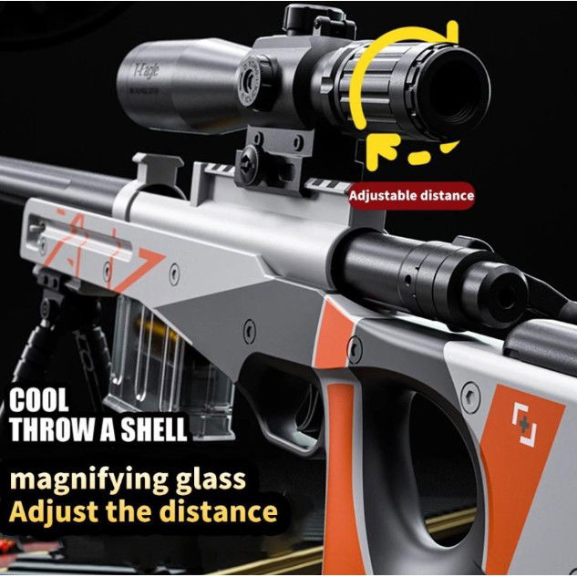 Pusca de Jucarie AWM Ultrarealista, Flippy, Manuala, cu Luneta, 10 de Proiectile din Spuma Moale, 5 Cartuse, 106 cm, 14 ani+, Rosu [4]