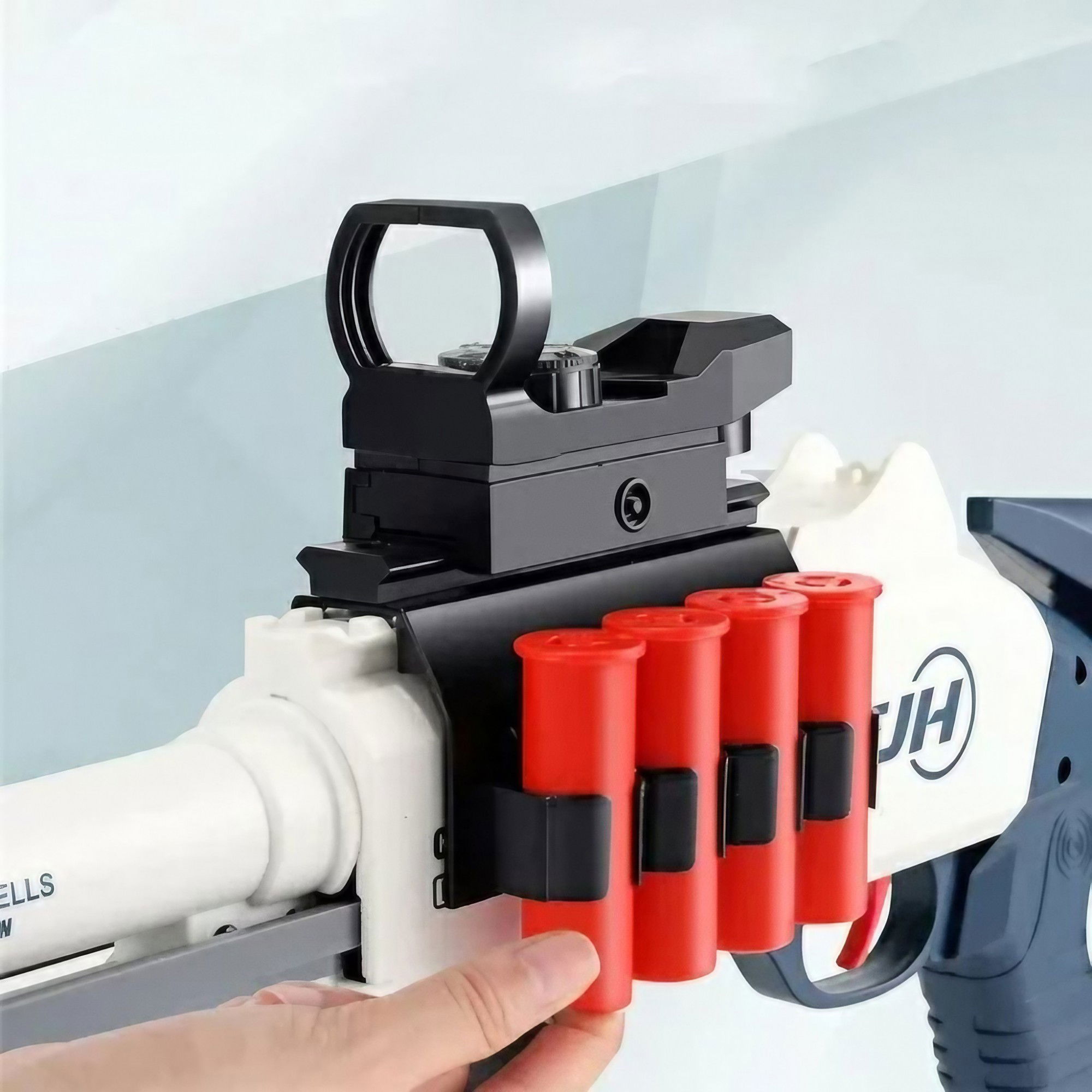 Jucarii si Jocuri - Pusca de Jucarie S686 Ultrarealista, UDL XM1014, Flippy, Manuala, cu Luneta, 10 de Proiectile din Spuma Moale, 5 Cartuse, 80 cm, 8 ani+, Alb