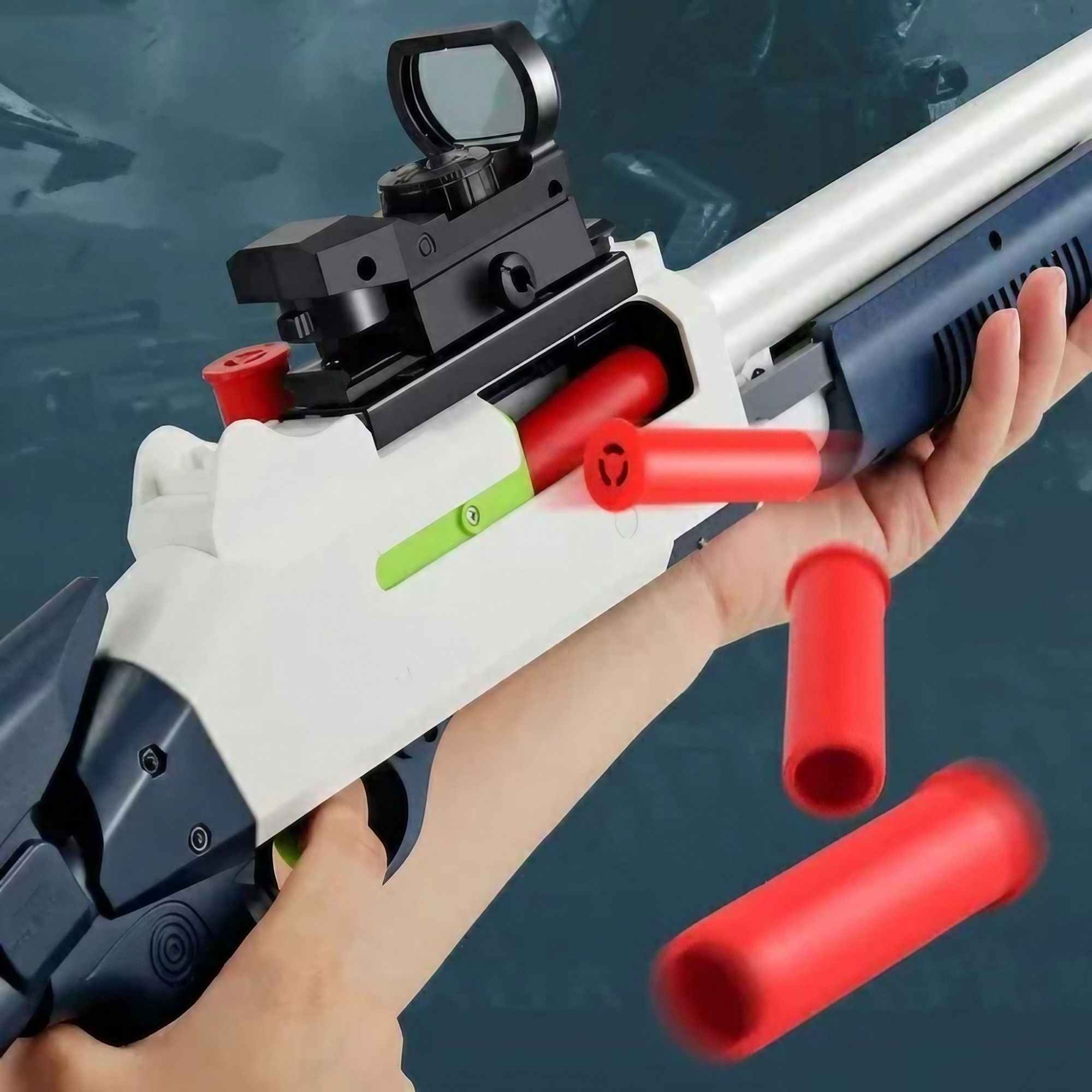 Pusca de Jucarie S686 Ultrarealista, UDL XM1014, Flippy, Manuala, cu Luneta, 10 de Proiectile din Spuma Moale, 5 Cartuse, 80 cm, 8 ani+, Alb [3]