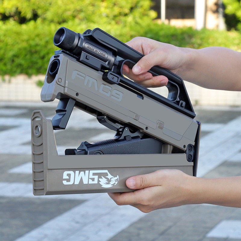 Pusca Mitraliera de Jucarie Pliabila, Flippy, cu 10 Gloante Moi Reutilizabile de Gel incluse, Varsta 14+, 69 x 35 x 5 cm, Maro deschis [3]