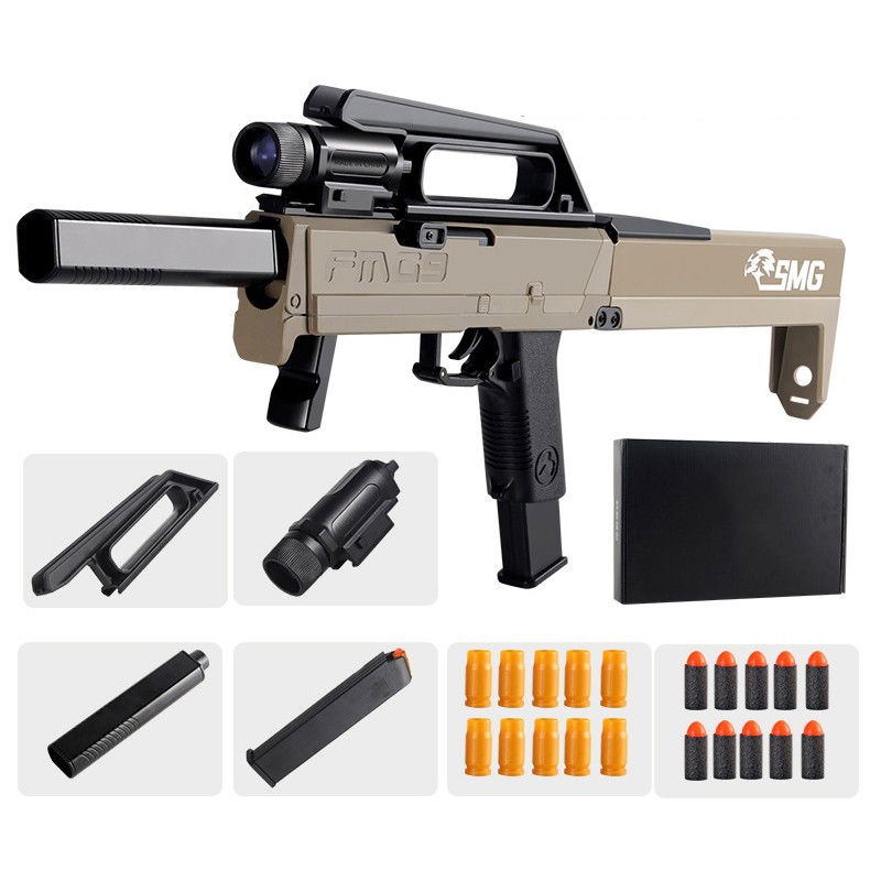 Pusca Mitraliera de Jucarie Pliabila, Flippy, cu 10 Gloante Moi Reutilizabile de Gel incluse, Varsta 14+, 69 x 35 x 5 cm, Maro deschis [4]