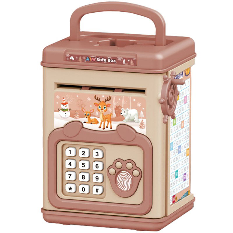 Jucarii si Jocuri - Pusculita pentru Copii, Flippy, pusculita pentru economii SMART BOX cu efecte sonore, Tip ATM, cu Parola cu Amprenta, din plastic, 20 x 13.5 x 11.5 cm Roz