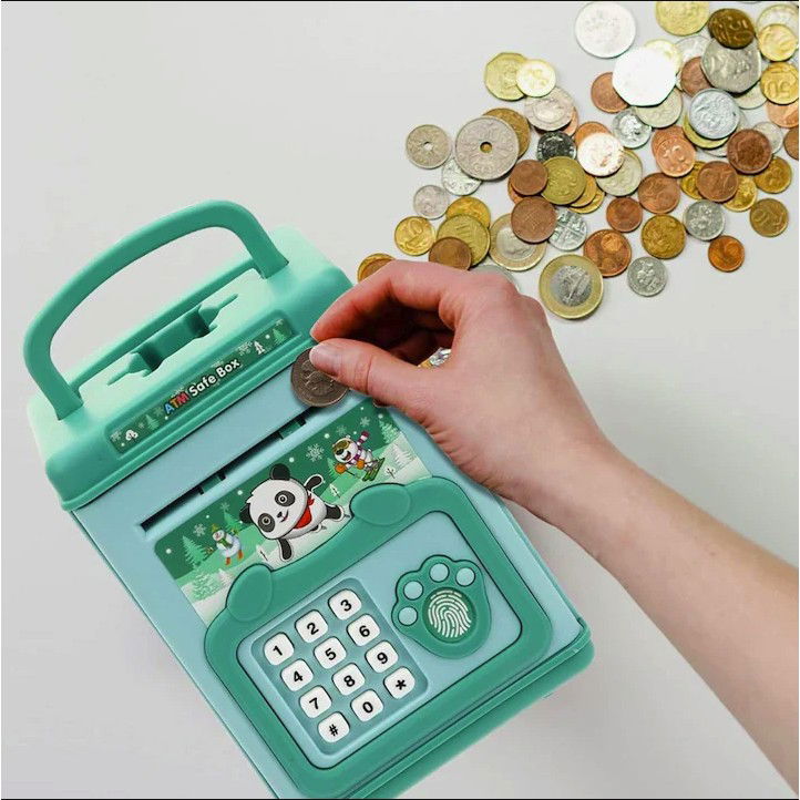 Pusculita pentru Copii, Flippy, pusculita pentru economii SMART BOX cu efecte sonore, Tip ATM, cu Parola cu Amprenta, din plastic, 20 x 13.5 x 11.5 cm Verde [4]